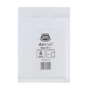 Image of Jiffy Airkraft Size 0 Postal Bags Bubble lined Peel and Seal 140x195mm White 1 x Pack of 100 Bags
