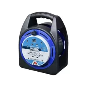 Image of Masterplug 4 Gang 13A 15m Cassette Reel with Handle, Blue