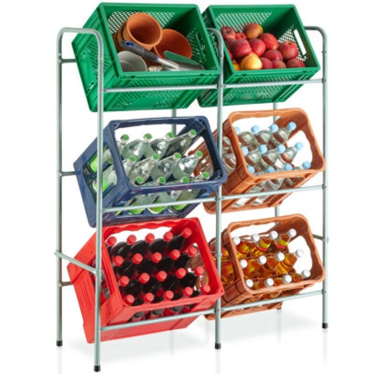 Image of Tectake Shelving Rack - For 6 Crates, Steel Frame, 96 X 33 X 116cm - Grey
