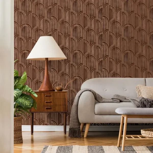 Image of Sublime - Modella Walnut Brown Wood Wallpaper - White
