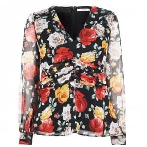 Image of Guess V Neck Blouse - Flower Pwer Blk