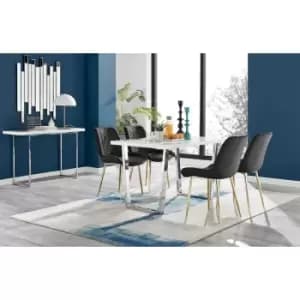 Image of Kylo White High Gloss Dining Table & 4 Black Pesaro Gold Leg Chairs
