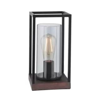 Image of Matt Black Industrial Framed Table Lamp Light & Glass Shade - Bronze Patina Base