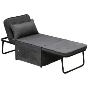 Image of HOMCOM Folding Sofa Bed, Fabric Sleeper Chair Bed with Adjustable Backrest, Pillow, Side Pocket for Home Office, Bedroom, Living Room, Charcoal Grey