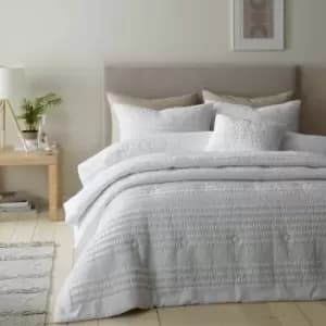 Image of Catherine Lansfield Lennon Stripe Seersucker Duvet Cover Set, White, King
