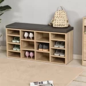 Image of HOMCOM PU Leather 14-Compartment Shoe Storage Bench Brown/Oak