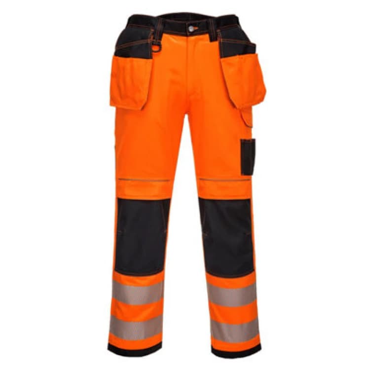 Image of Portwest PW3 Hi Vis Holster Pocket Work Trousers T501OBS33 Colour: Orange / Black