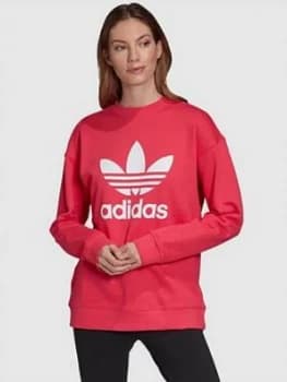 Image of adidas Originals Trefoil Crew Sweatshirt - Pink, Size 14, Women