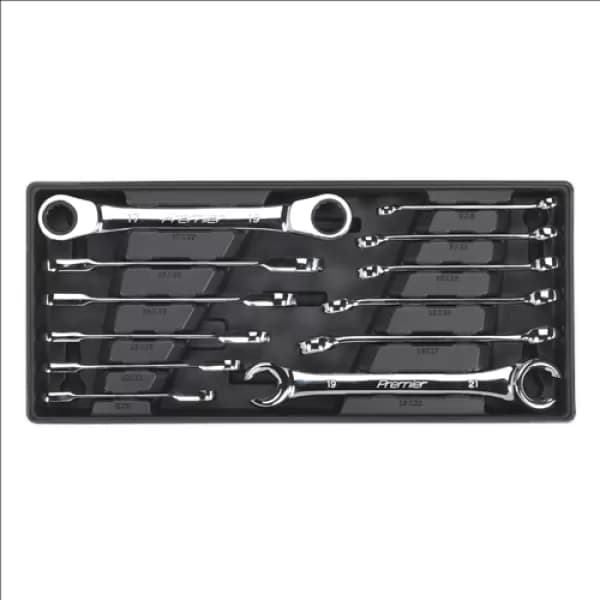Image of Sealey TBT13 Tool Tray Flare Nut & Ratchet Ring Spanner Set 12pc