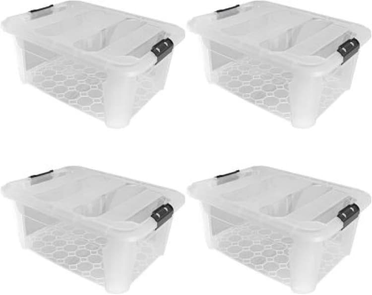 Image of JVL Clip Lid Plastic Storage Box - 40L S/4 Hard Storage 40L Clear 39921669001
