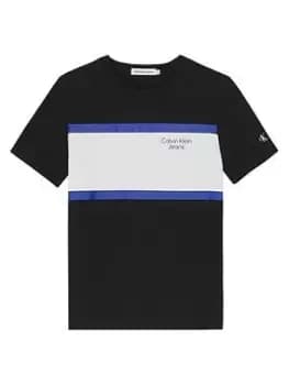 Image of Calvin Klein Jeans Boys Stack Logo Colour Block T-Shirt - Black, Size 14 Years