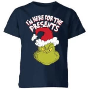 Image of The Grinch Im Here for The Presents Kids Christmas T-Shirt - Navy - 3-4 Years - Navy