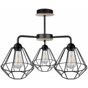 Image of Keter Foskal Semi Flush Light Black, Wood, 44cm, 3x E27