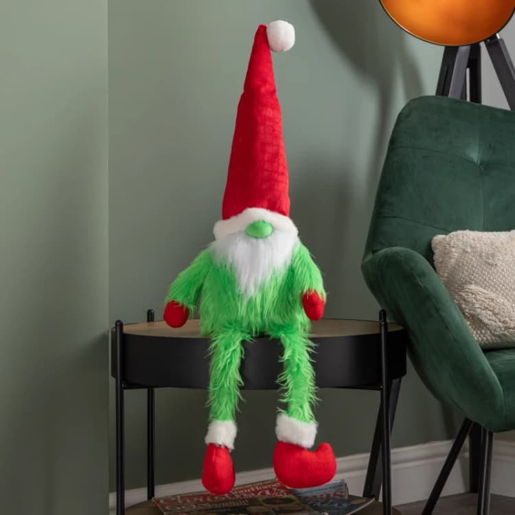 Image of 30cm Soft Green Fur Christmas Sitting Gronk Decoration with Dangly Legs