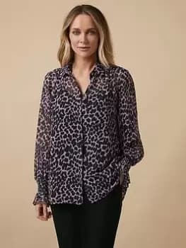 Image of Wallis Leopard Print Shirred Cuff Shirt - Blush, Pink, Size 10, Women