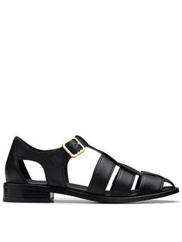 Image of Clarks Clarks Women Hana Sun Black Leather Flat Sandals Size: 5-Standard Fit Black 5-Standard Fit Female 5063421068467
