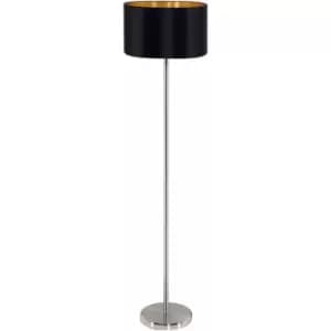 Image of Loops - Floor Lamp Light Satin Nickel Shade Black Gold Fabric Pedal Switch Bulb E27