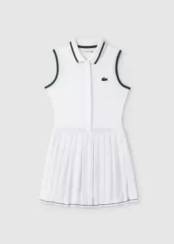 Image of Lacoste Womens Sport Pleated Tennis Dress With Built in Shorts In White Green