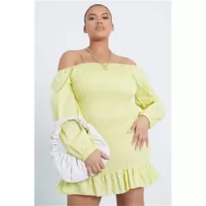 Image of I Saw It First Yellow Plus Size Frill Detail Bardot Shirred Dress - Yellow