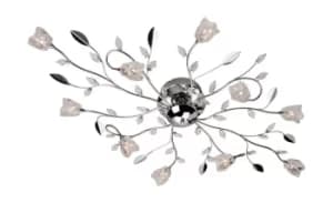 Image of Cindy 10 Light Flush Multi Arm Ceiling Light Chrome, Clear Glass, G4 Bulb