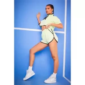 Image of I Saw It First Lime Green Contrast Piping Runner Shorts - Green