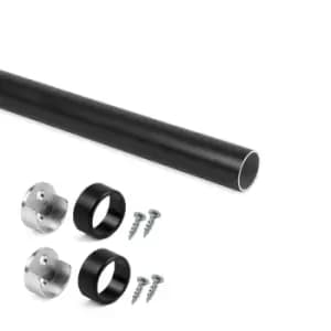 Image of Moderix Wardrobe Rail Round Aluminium Black Finish with End Supports - Size 1200