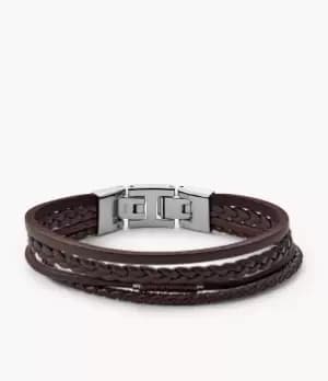 Image of Fossil Men Vintage Casual Brown Leather Multi Strand Bracelet