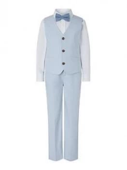Image of Monsoon Boys Ollie Oxford 4 Piece Suit Set - Pale Blue Size Age: 9 Years