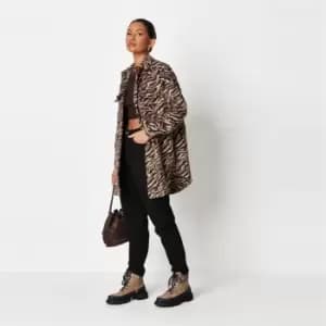 Image of Missguided Animal Shacket - Brown