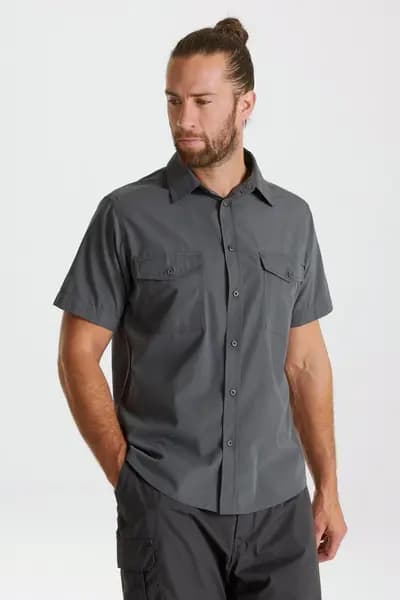 Image of Craghoppers NosiDefense Cotton-Blend 'Kiwi' Short Sleeve Shirt Dark Grey