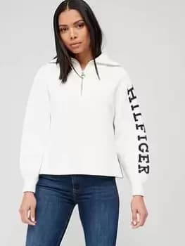 Image of Tommy Hilfiger 1/2 Zip Logo Arm Jumper - Cream, Size L, Women