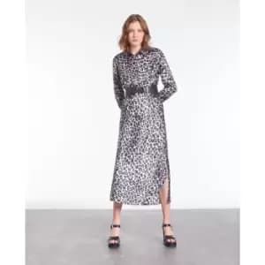 Image of Satin Midi Skirt in Leopard Print