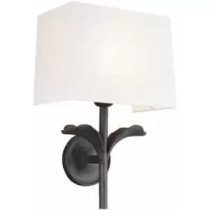 Image of Loops - Wall Light Stem & Leaf Design White Linen Shade Aged Iron LED E27 60W