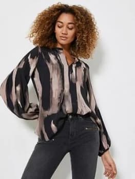 Image of Mint Velvet Nova Print V-Neck Top - Pink, Size 8, Women