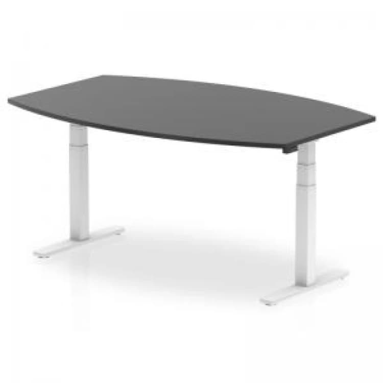 Image of Dynamic High Gloss 1800mm Writable Boardroom Table Black Top White Height Adjustable Leg I003565