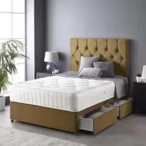 Image of Catherine Lansfield - Boutique Divan Set with Free Ortho Pocket Mattress - Plush Velvet - Strutted Headboard - 2 Drawers - Ochre - Divan Size Double