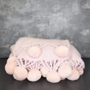 Image of WovenThrow With Pom Poms Pink 130cm