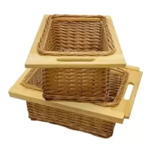 Image of Pull out Wicker Basket Drawer x 2 400mm Kitchen Storage Solution - Brown