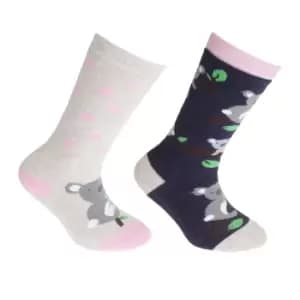Image of FLOSO Childrens/Kids Cotton Rich Welly Socks (2 Pairs) (12.5 Child UK-3.5 UK) (Navy/Beige)