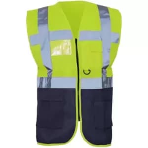 Image of Yoko Hi-Vis Premium Executive/Manager Waistcoat / Jacket (Pack of 2) (L) (Hi Vis Yellow/Navy) - Hi Vis Yellow/Navy