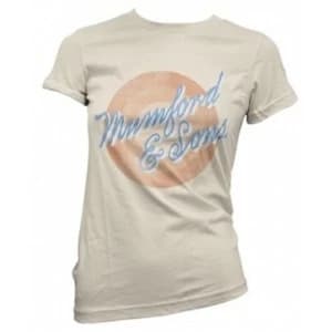 Image of Mumford & Sons Sun Script Skinny White T Shirt: X Large