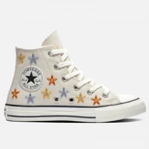 Image of Converse Kids Chuck Taylor All Star Hi - Top Floral Trainers - Natural Ivory/Egret - UK 1 Kids