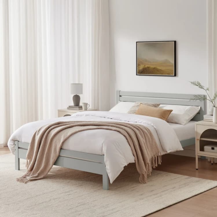Image of FurnitureboxUK FurnitureboxUK Declan Solid Pine King Size Bed Frame in Light Grey Light Grey King Unisex 5061064387143