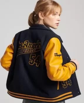 Image of Superdry Womens Vintage Mixed Varsity Bomber Navy / Indigo - Size: 12