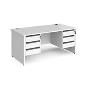 Image of Dams International Straight Desk with White MFC Top and Graphite Frame Panel Legs and 2 x 3 Lockable Drawer Pedestals Contract 25 1600 x 800 x 725mm