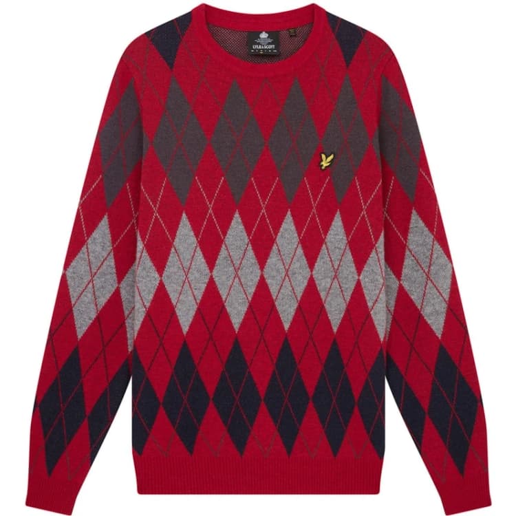 Image of Lyle and Scott Argyle Crew Neck Jumper - Red Red XS