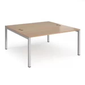 Image of Bench Desk 2 Person Starter Rectangular Desks 1600mm Beech Tops With Silver Frames 1600mm Depth Connex