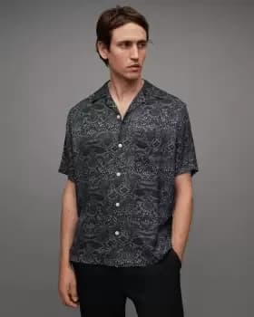 Image of AllSaints Blocko Snakeskin Print Relaxed Shirt
