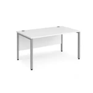 Image of Office Desk 1400mm Rectangular Desk With Bench Leg White Tops With Silver Frames 800mm Depth Maestro 25