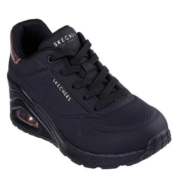 Image of Skechers Duraleather Metallic Trimmed Lace U Runners Womens Runners 8 (41) Black 27380803280